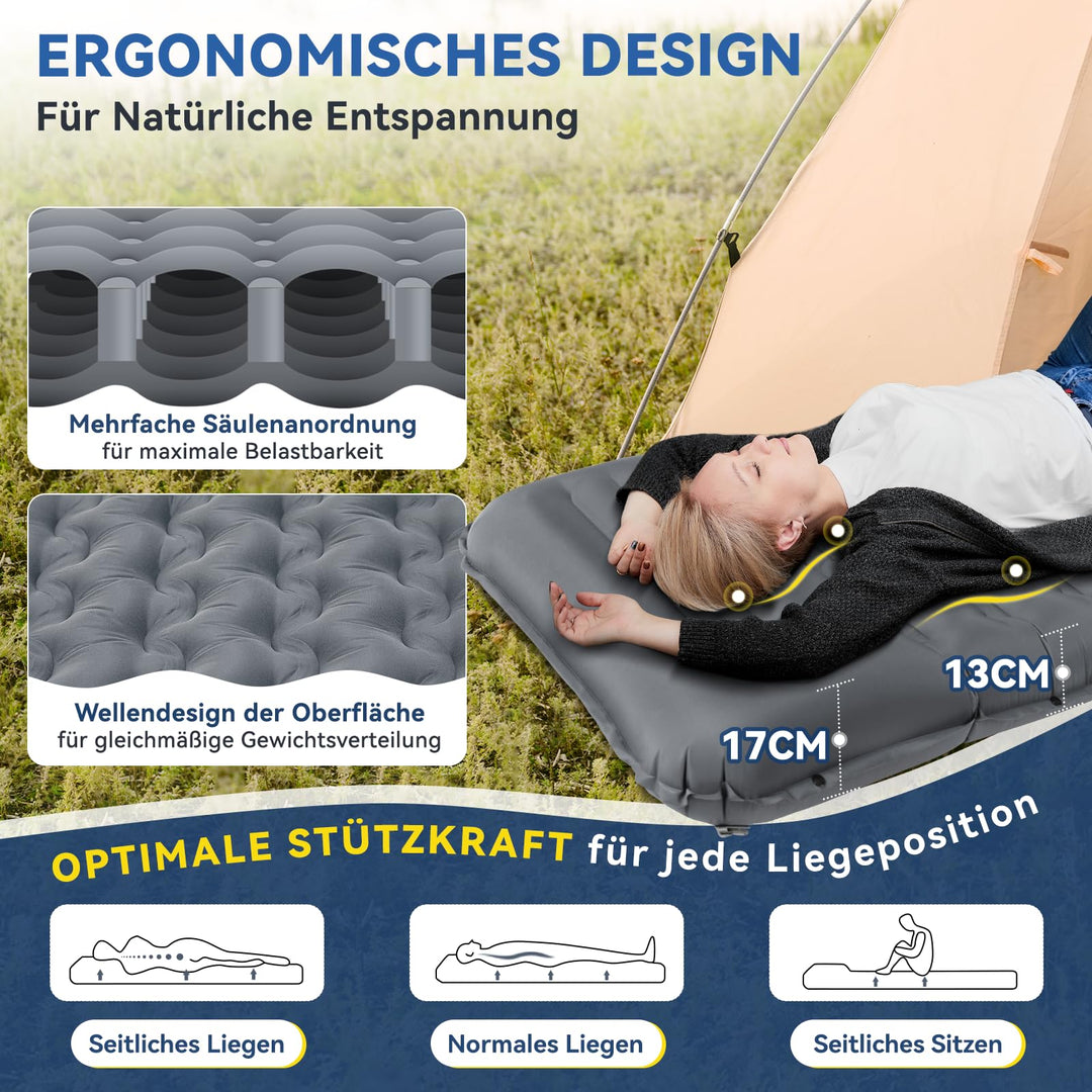 Camping Isomatte aufblasbar 13 cm mit Kissen und Fusspumpe - Bild 2