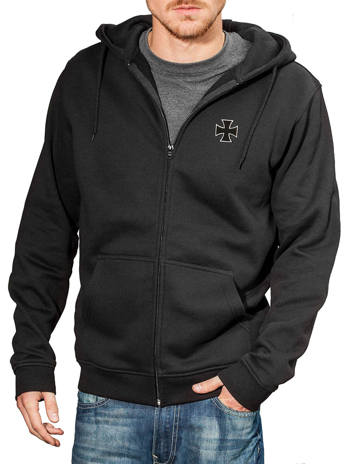 Zip-Hoodie Herren Biker-Design mit Stickerei &amp; Siebdruck Schwarz