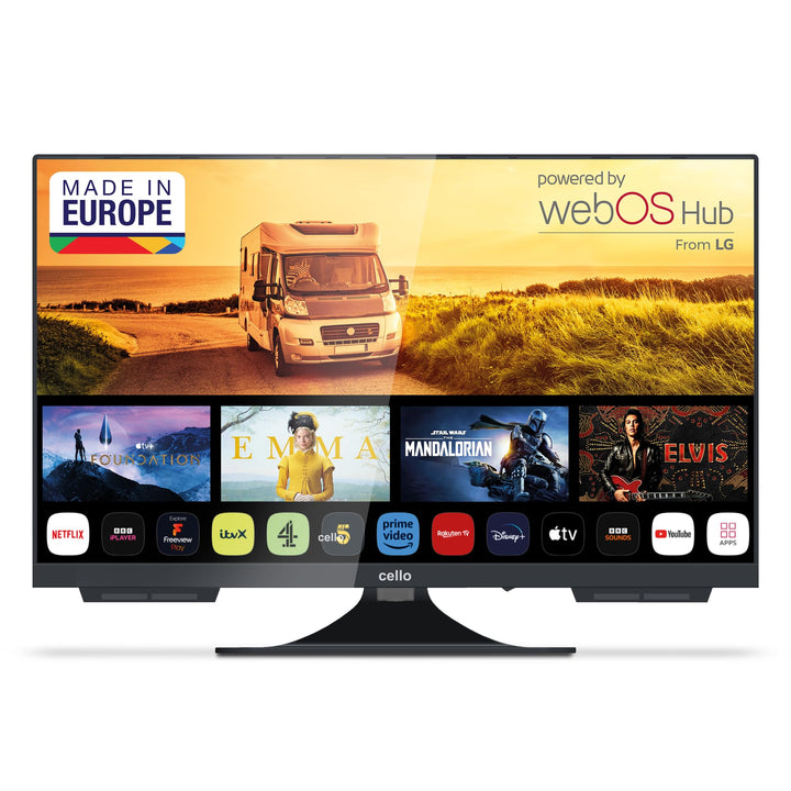 Camping Smart TV 24 Zoll 12V mit WebOS Triple-Tuner fuer Wohnmobil