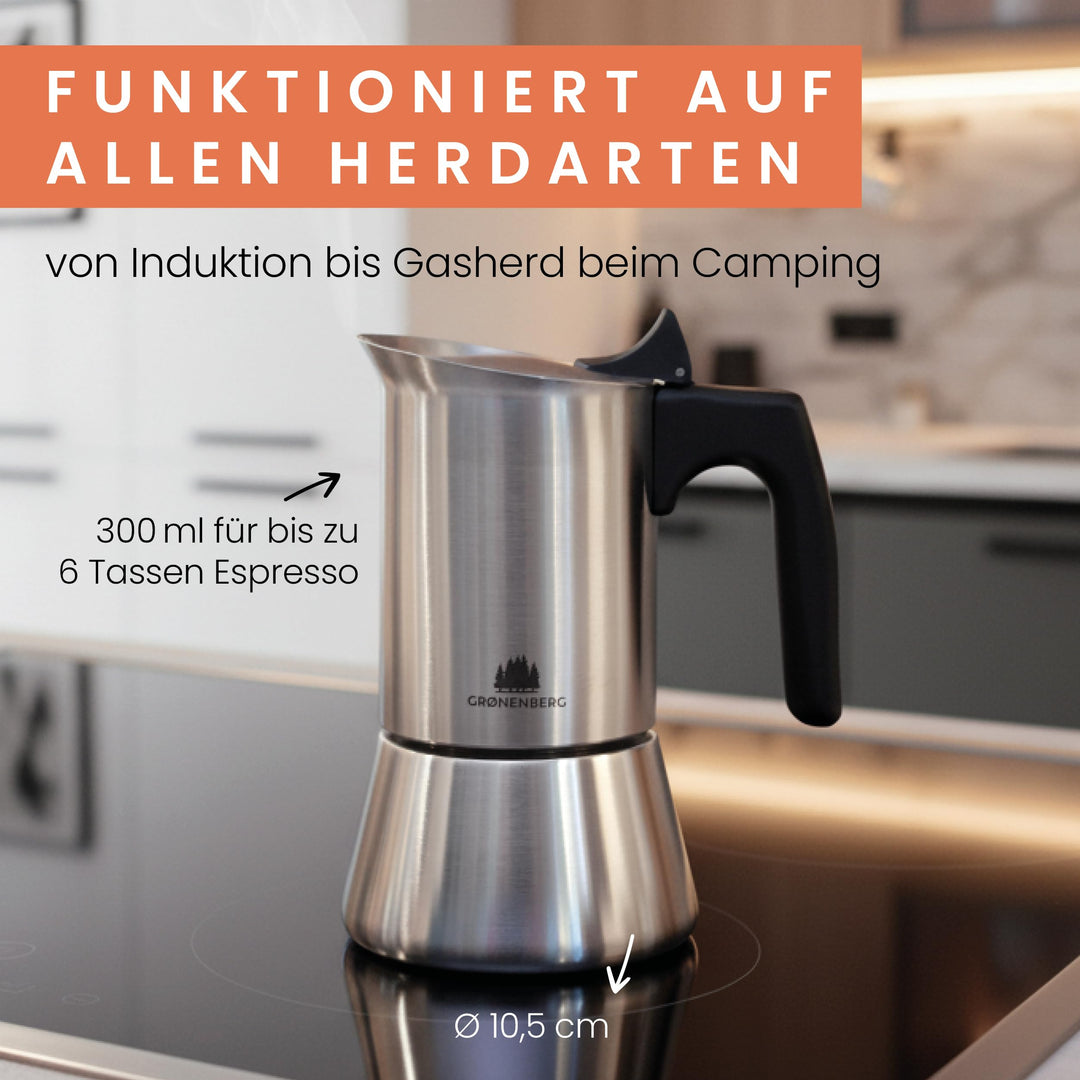 Espressokocher Induktion Edelstahl 4/6 Tassen mit Reduziersieb - Bild 3