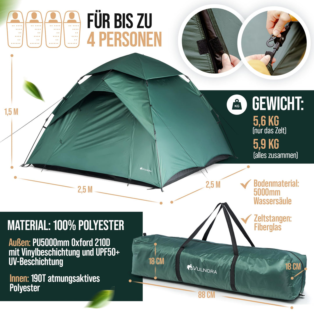 Pop-Up-Zelt 4 Personen 5000mm Wassersäule blickdicht UV-Schutz UPF50+ - Bild 7