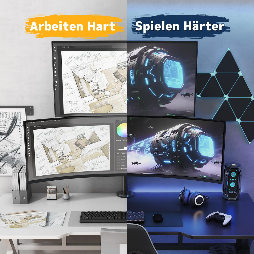 Vertikale Monitor Halterung 2 Bildschirme 17-49 Zoll höhenverstellbar VESA - Bild 9