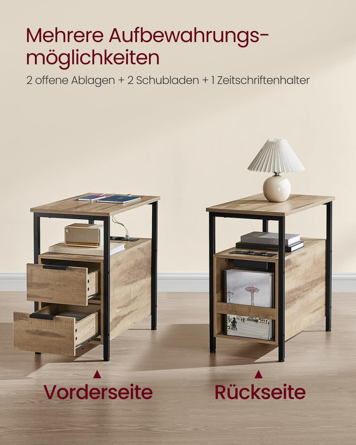 Beistelltisch mit Steckdosenleiste 2 Schubladen Stahl Holz - Bild 4