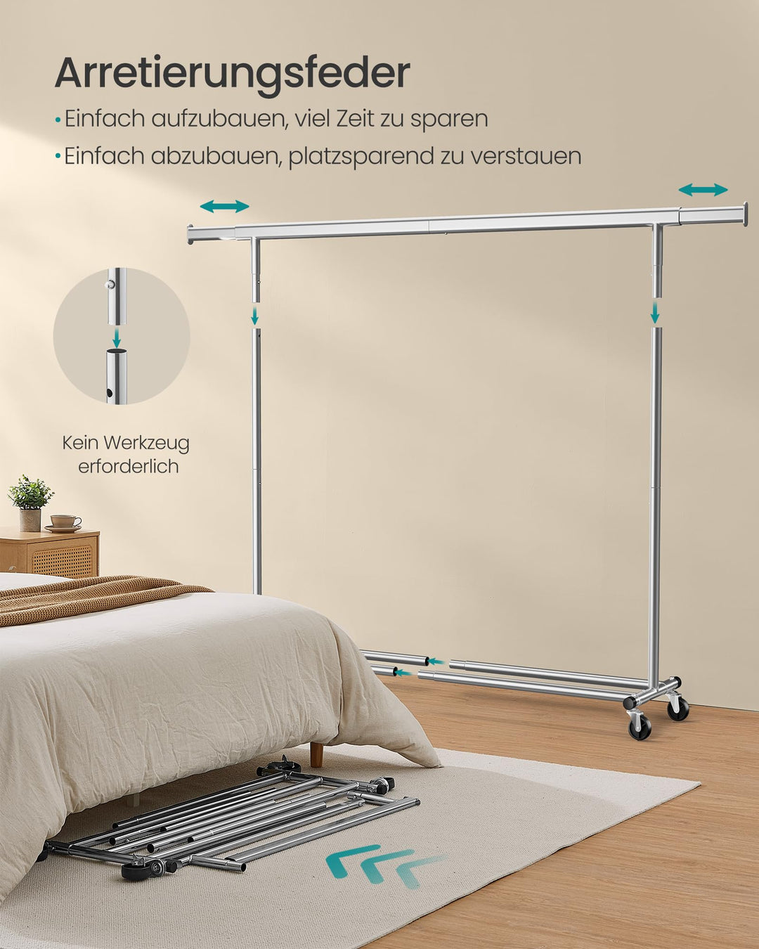 Kleiderständer auf Rollen ausziehbar 160–200 cm bis 150 kg - Bild 5