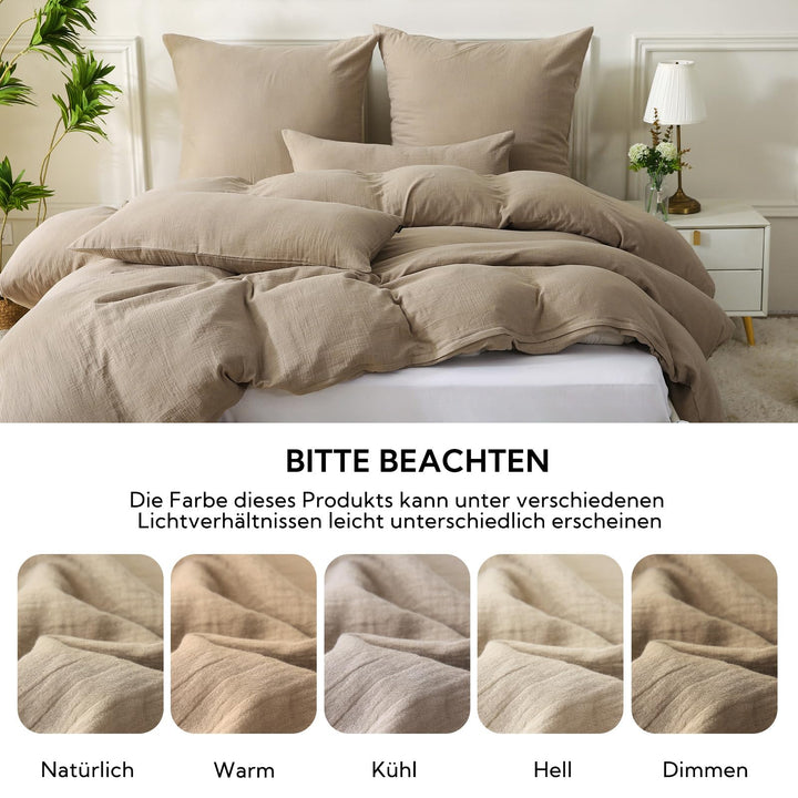 Musselin Bettwäsche 220x240 Baumwolle OEKO-TEX Kaffeebeige - Bild 5