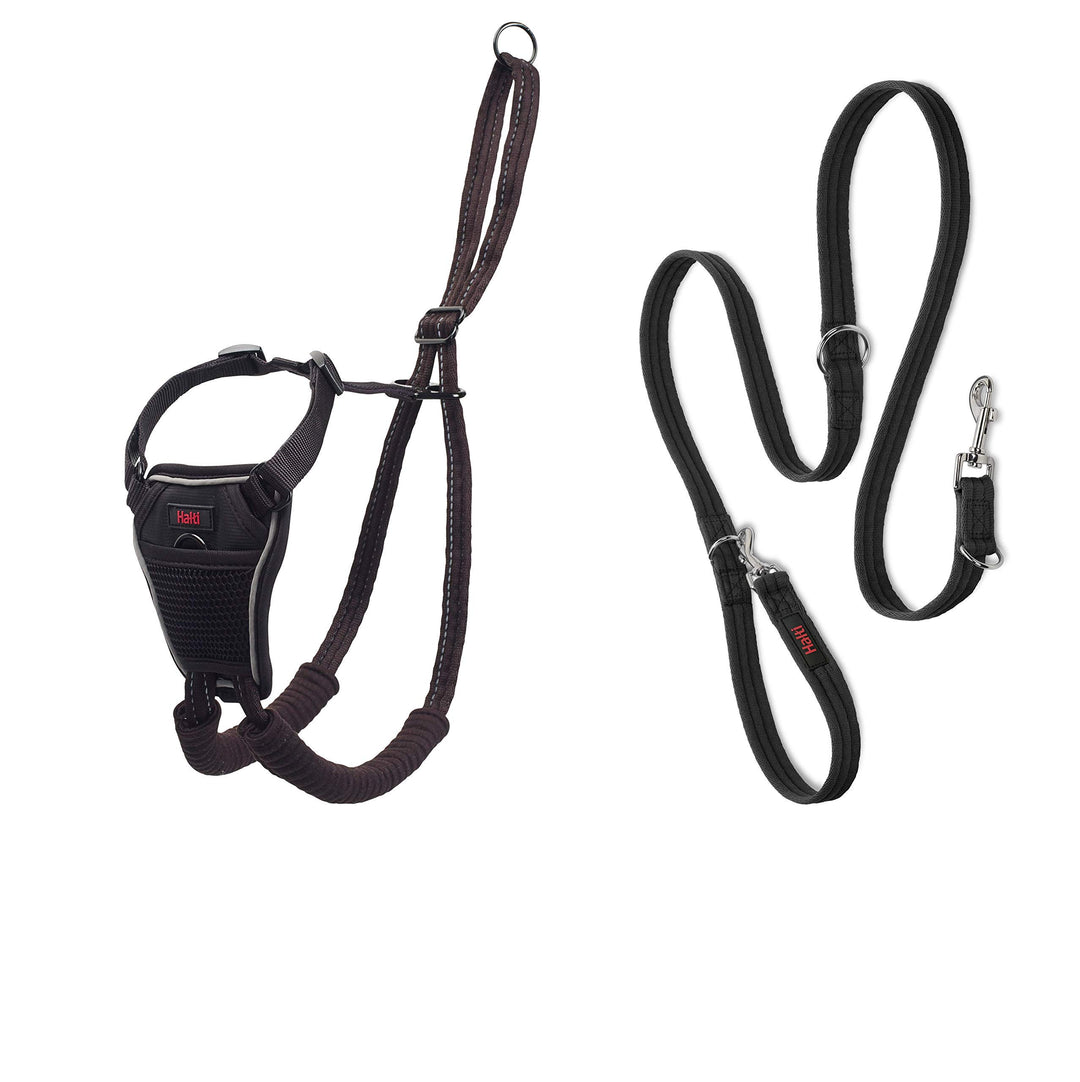 Anti-Zug Hundegeschirr mit Trainingsleine Set Medium Schwarz