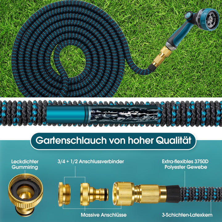 Flexibler Gartenschlauch 30m mit 10-Funktionen-Düse, 3-lagiger Latex - Bild 5