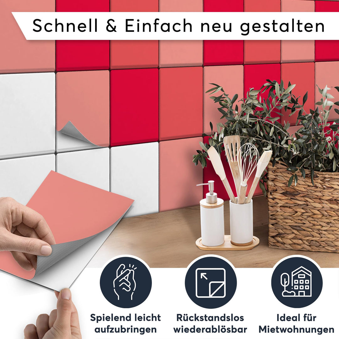 Mosaik Klebefliesen Vinyl selbstklebend 20x25cm 18er-Set Rottöne - Bild 2