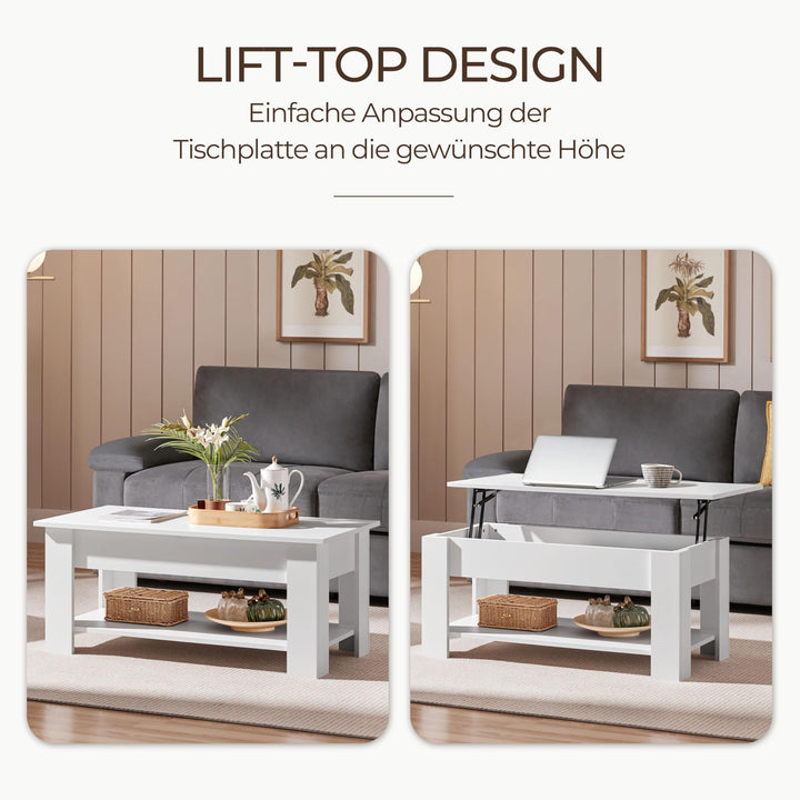 Couchtisch höhenverstellbar Weiss Lift-Top mit Stauraum 98x50cm - Bild 7