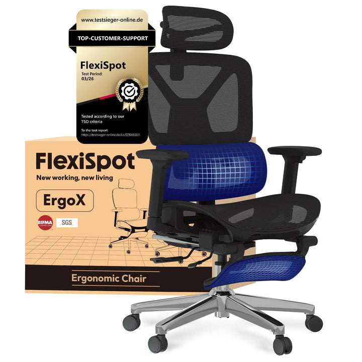 Ergonomischer Bürostuhl mit Fussstütze 3D-Armlehnen bis 136 kg