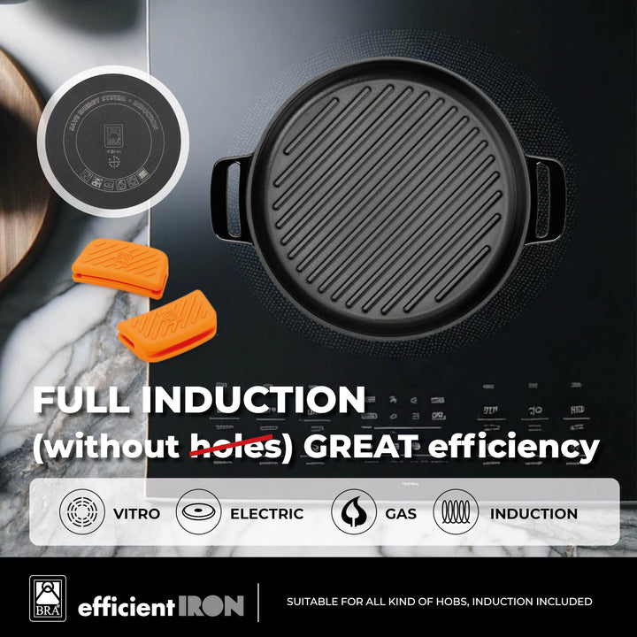 Grillpfanne rund 32 cm Gusseisen mit Streifenrillen für Induktion - Bild 3