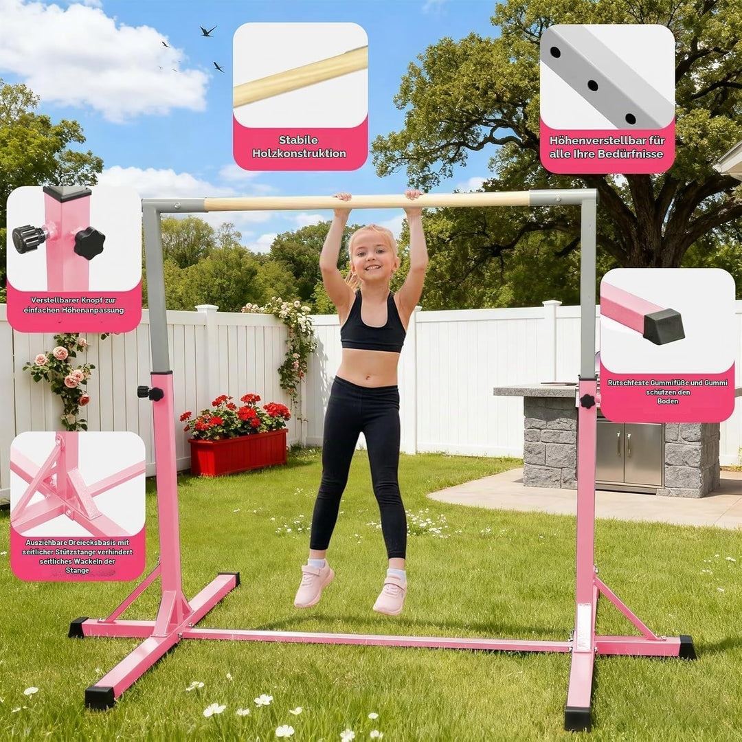 Turnstange Kinder höhenverstellbar 90–150 cm mit Turnringen Indoor - Bild 5