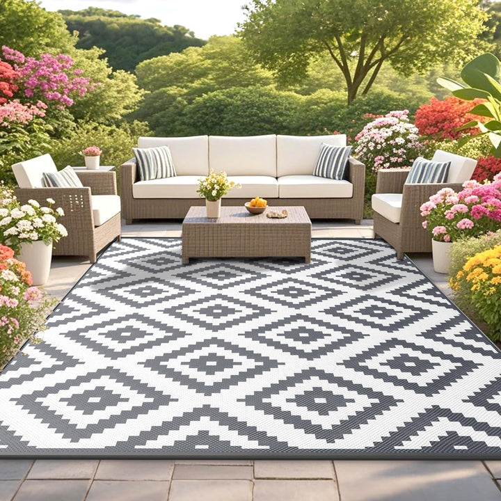 Outdoor Teppich wendbar wetterfest 180x270 cm Polypropylen Grau/Weiss