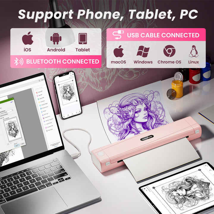 Tattoo Schablonen Drucker Bluetooth Thermaldruck Rosa 1200mAh - Bild 3