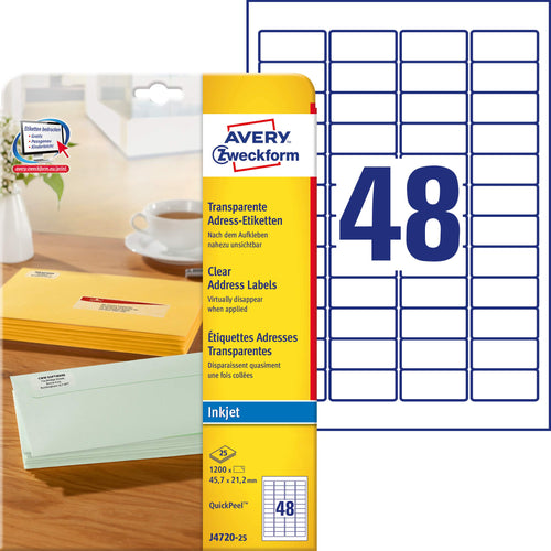 Adressetiketten transparent Polyesterfolie 45,7x21,2mm 1200 Stück Inkjet