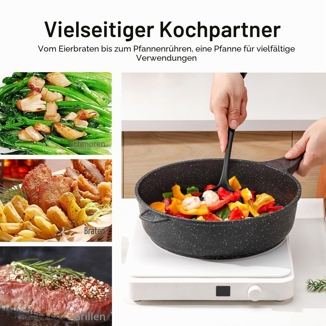 Tiefe Bratpfanne 30 cm Granit-Antihaftbeschichtung mit Glasdeckel Induktion - Bild 6