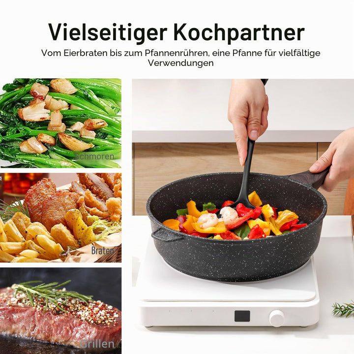 Tiefe Bratpfanne 30 cm Granit-Antihaftbeschichtung mit Glasdeckel Induktion - Bild 6