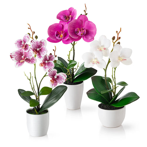 Kunstorchideen im Keramiktopf 35cm 3er Set Weiß-Rosé