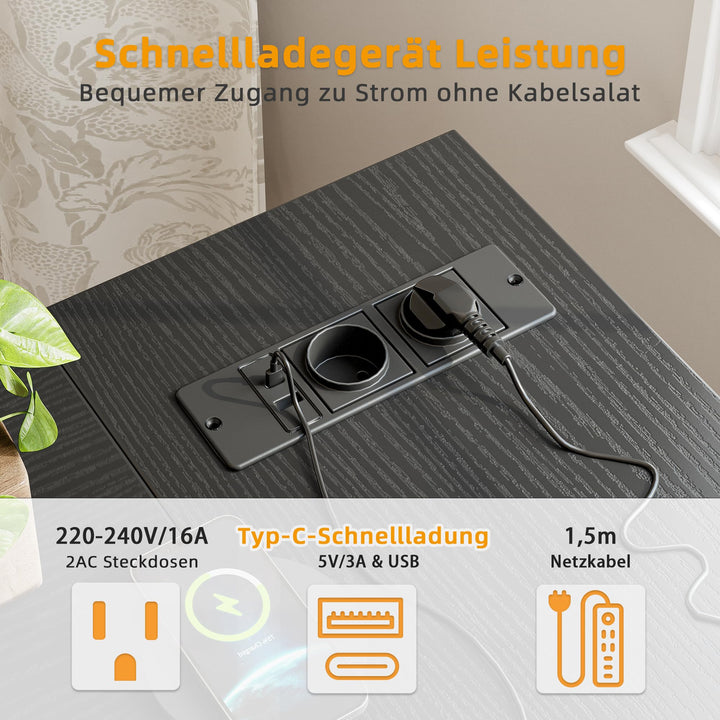 Eckschreibtisch L-Form 120x70 cm mit Steckdosenleiste USB-C schwarz - Bild 6