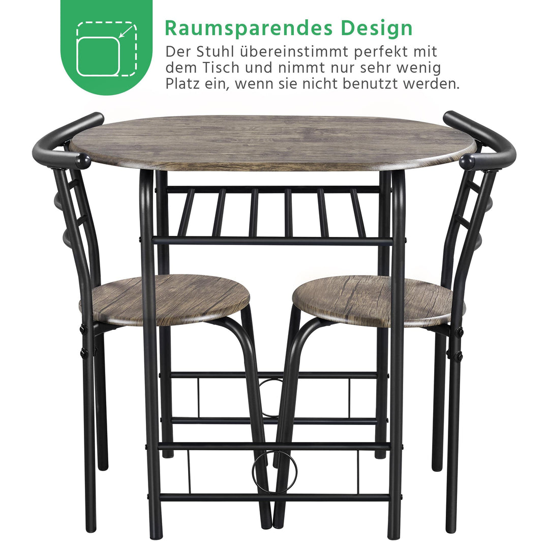 Essgruppe 2 Personen MDF &amp; Metall mit Ablagefach, Drift Braun - Bild 6