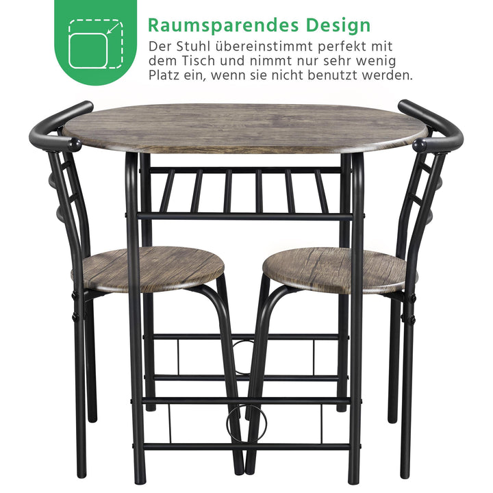 Essgruppe 2 Personen MDF &amp; Metall mit Ablagefach, Drift Braun - Bild 6
