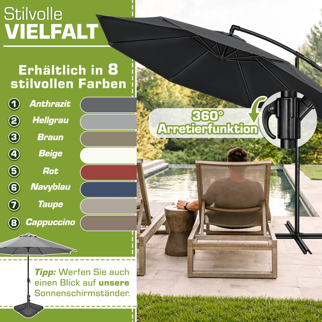 Ampelschirm Ø 300 cm Aluminium UPF 50+ mit Kurbel &amp; Abdeckung - Bild 5