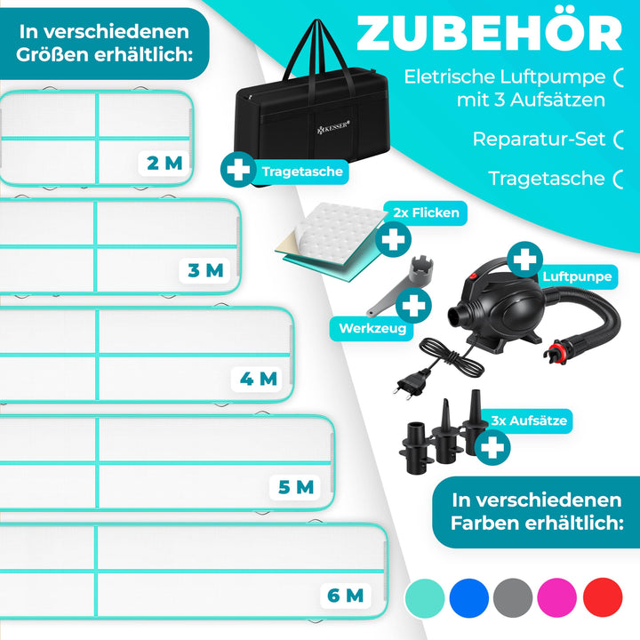 Airtrack aufblasbar 300x100x10 cm Turnmatte Mint mit Pumpe - Bild 7