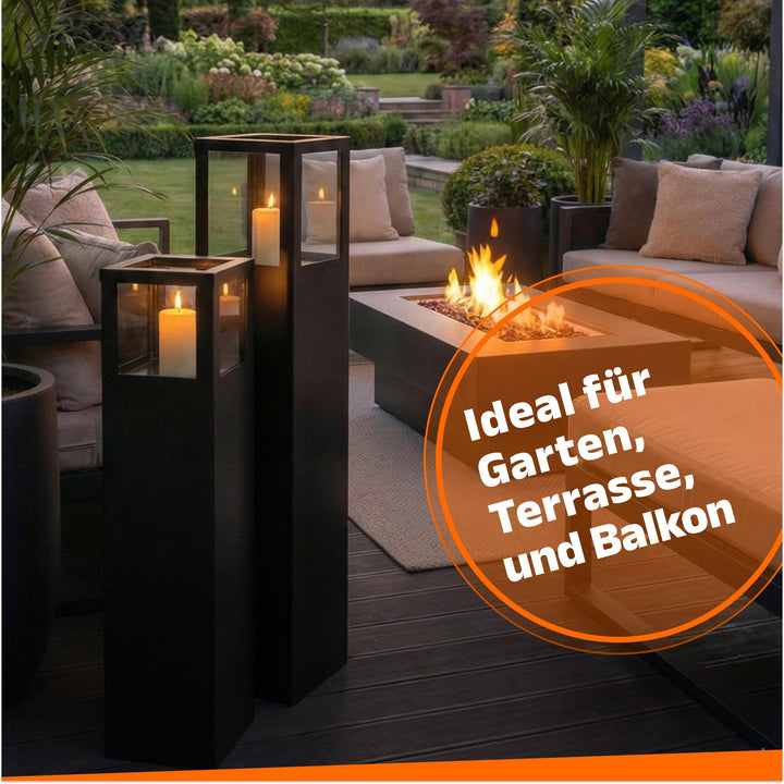 Windlichtsäule Anthrazit Rostoptik 2er Set 95cm + 75cm Garten - Bild 2