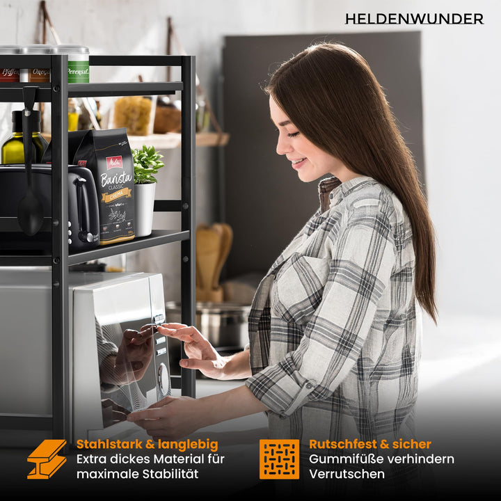 Mikrowellenregal Stahl höhenverstellbar 40-64 cm mit 8 Haken schwarz - Bild 8