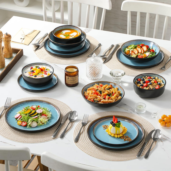 Tafelservice 24-teilig Steingut reaktive Glasur Seeblau 6 Personen - Bild 8