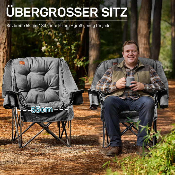 Campingstuhl Faltbar 2-in-1 mit 6cm Polsterung 180kg XXL grau - Bild 5