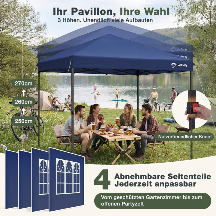 Faltpavillon 3x3 m Pop-Up 420D Oxford wasserdicht Navy 4 Seitenwaende - Bild 6