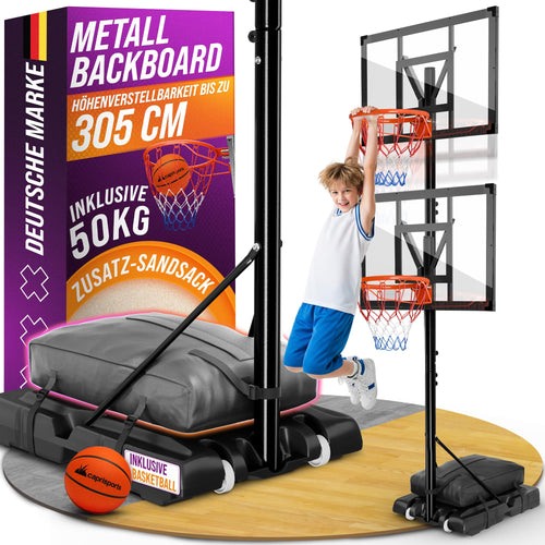 Basketballkorb Outdoor höhenverstellbar 135–305 cm mit Sandsack und Ball