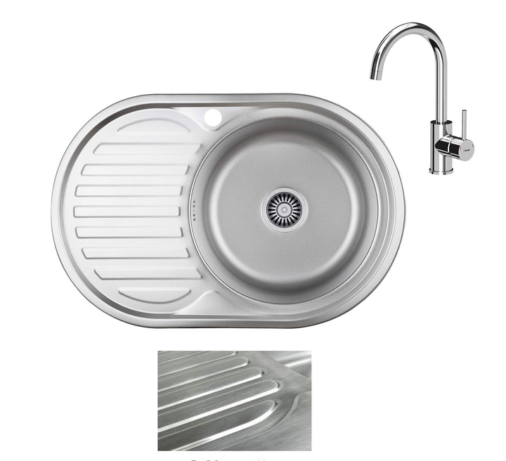 Einbauspüle Edelstahl 77x50 cm mit Chrom-Armatur ab 45er Unterschrank