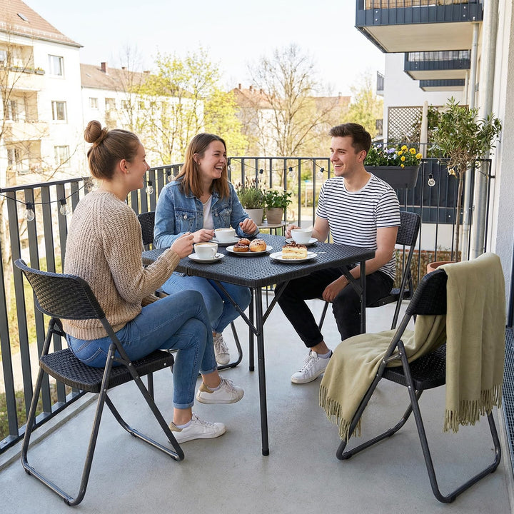 Gartenmöbel-Set 5-teilig Polyrattan Klappbar Schwarz für 4 Personen - Bild 2