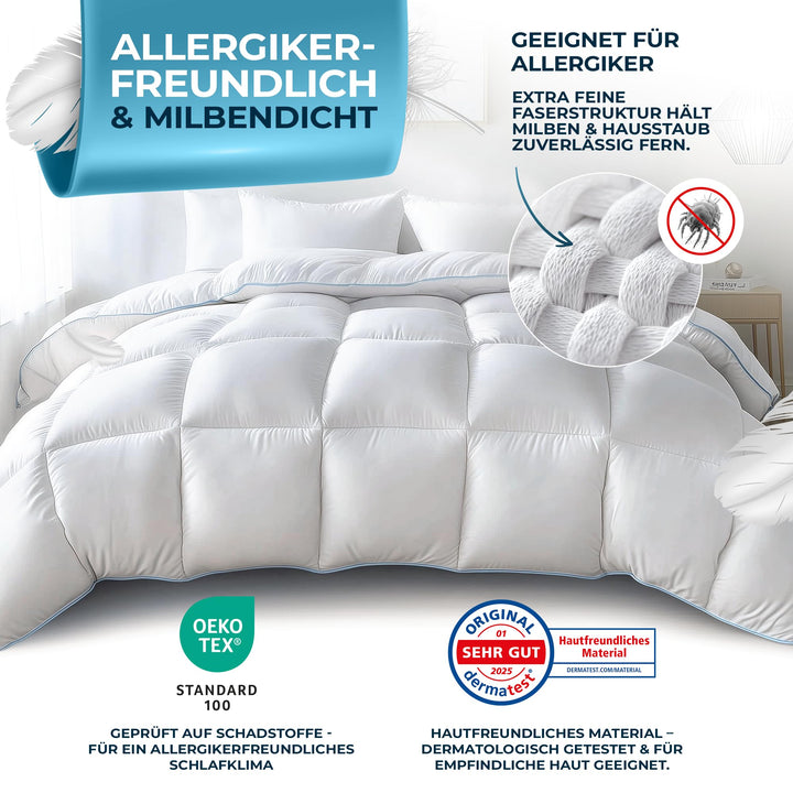 Daunendecke Ganzjahr 135x200 cm Kassettensteppung milbendicht - Bild 2