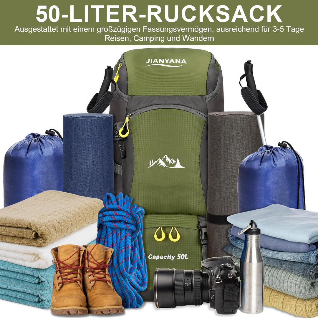 Wanderrucksack 50L mit Regenhülle Trekking Camping Unisex - Bild 3