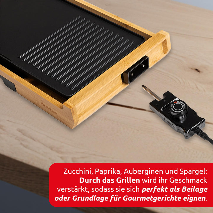 Elektrogrill Tischgrill 1800W Bambus mit Grillplatte 43x23cm - Bild 4