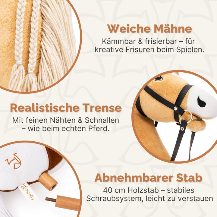 Steckenpferd Hobby Horse mit Wollmähne &amp; Trense, 40 cm Stab - Bild 3