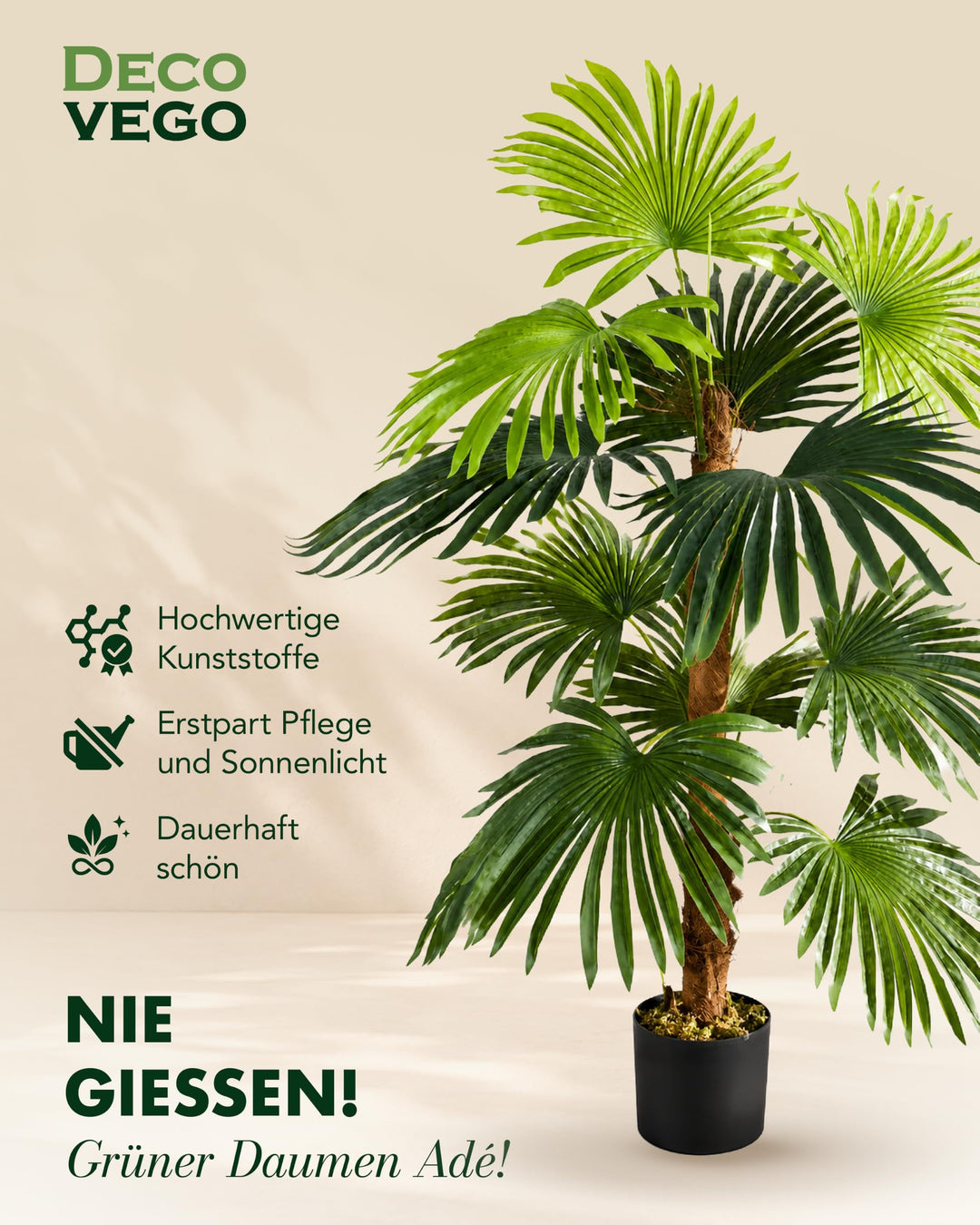 Kunstpflanze Farnpalme 120 cm mit 12 Wedeln für Wohnzimmer - Bild 4