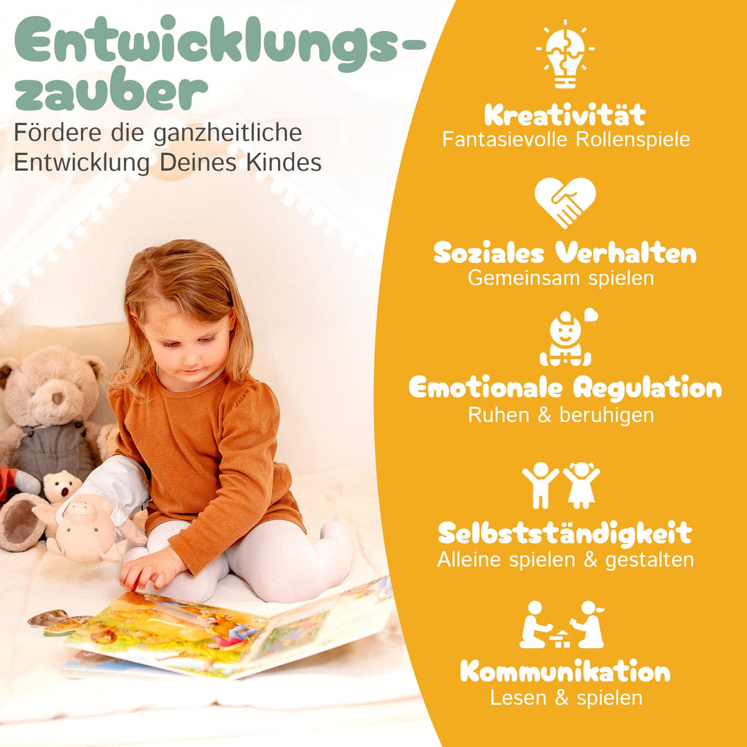 Kinderspielhaus Indoor Holz &amp; Stoff 120x107x140 cm mit 5 Fenstern - Bild 7