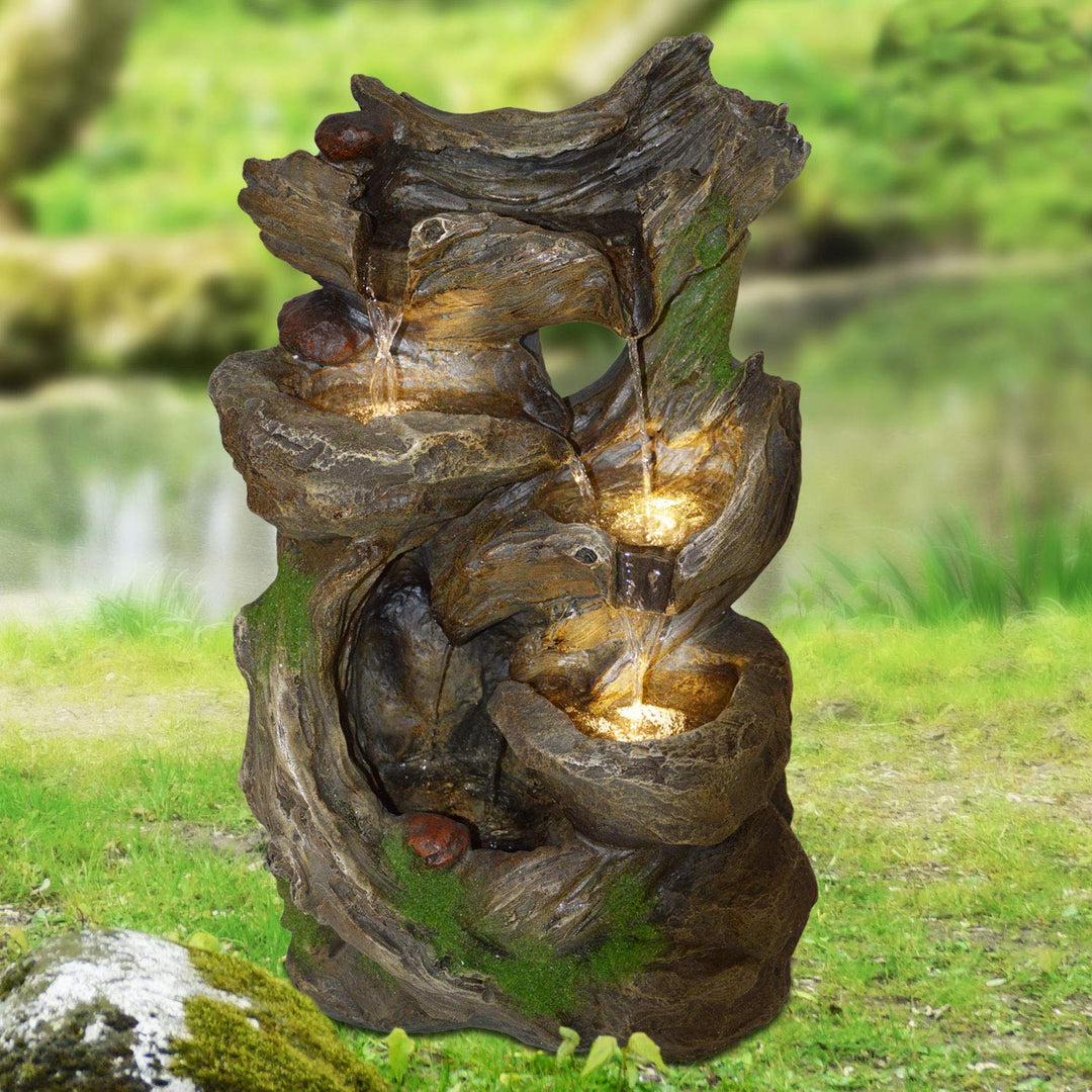 Gartenbrunnen mit LED-Beleuchtung für Innen und Aussen 35x27x59cm
