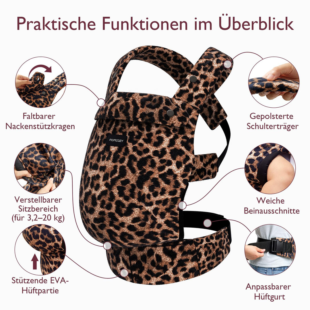 Babytrage ab Geburt 100% Baumwolle Leopard 3,2–20 kg - Bild 5