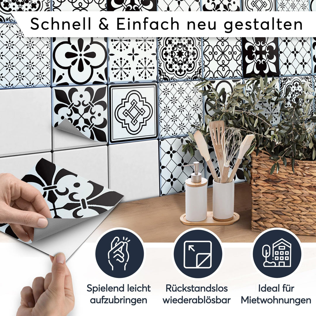 Fliesensticker Mosaik Schwarz-Weiss Vinyl selbstklebend 72er-Set 10x10 cm - Bild 2