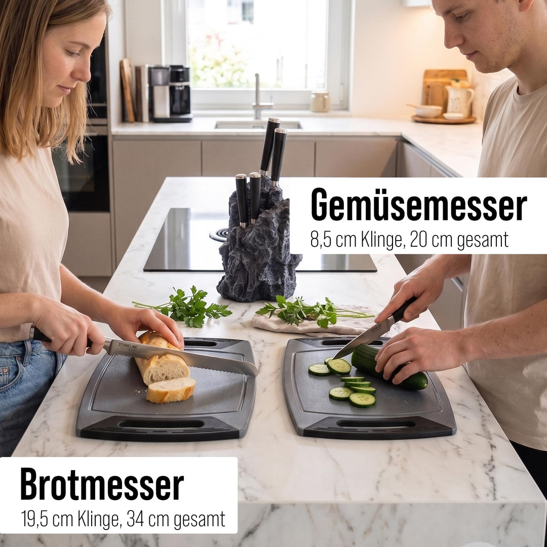 Messerblock bestückt 5-teilig Edelstahl Felsform mit Schleifstein - Bild 3