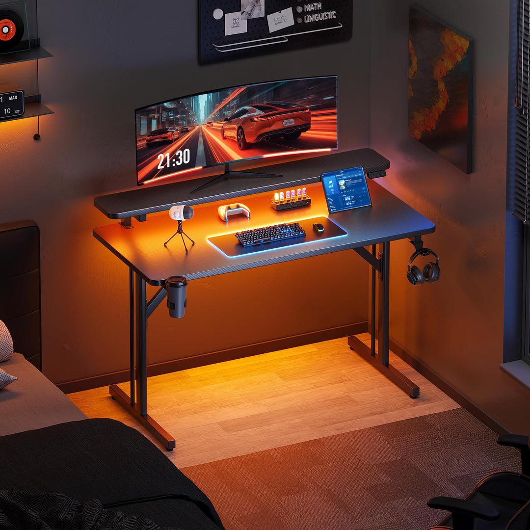 Gaming Schreibtisch mit LED-Lichtleiste 100 cm Carbon-Optik - Bild 5