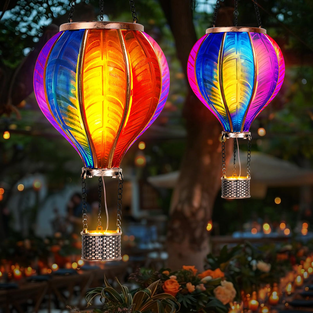 Solar Heissluftballon Laterne 2er-Set 46,5x13,8 cm Flammeneffekt Garten