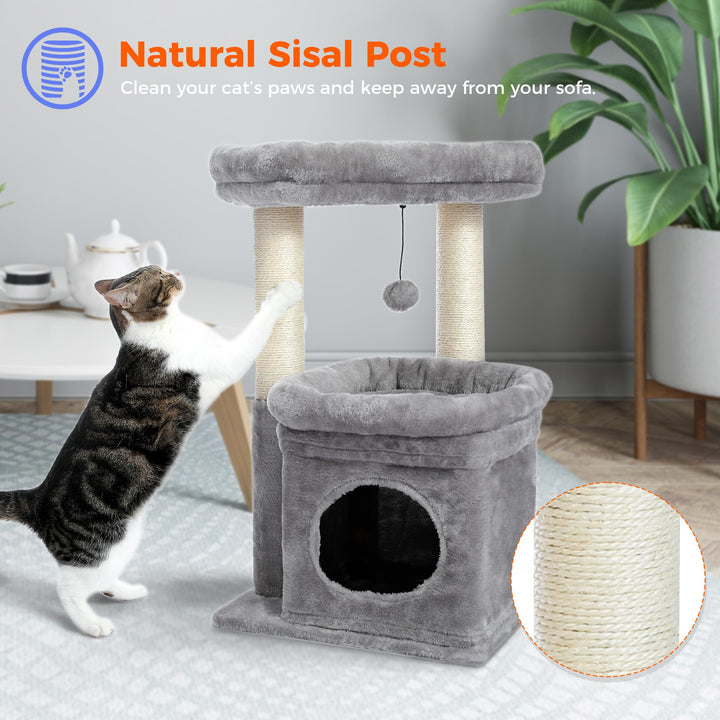 Katzenbaum mehrstöckig mit Sisal-Kratzstämmen und Plüsch-Liegefläche - Bild 6