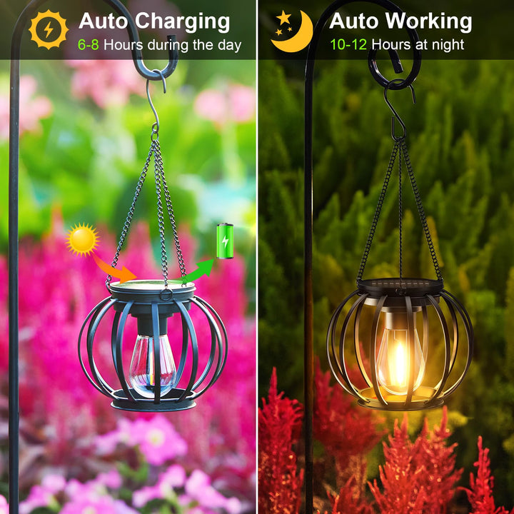 Solar Hängeleuchte Metall Schwarz 4er-Set IP65 für Garten - Bild 2