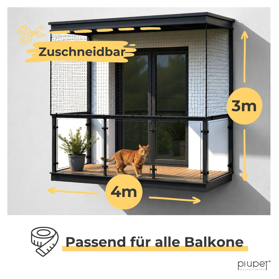 Katzennetz Balkon drahtverstärkt 4x3m schwarz UV-beständig - Bild 5